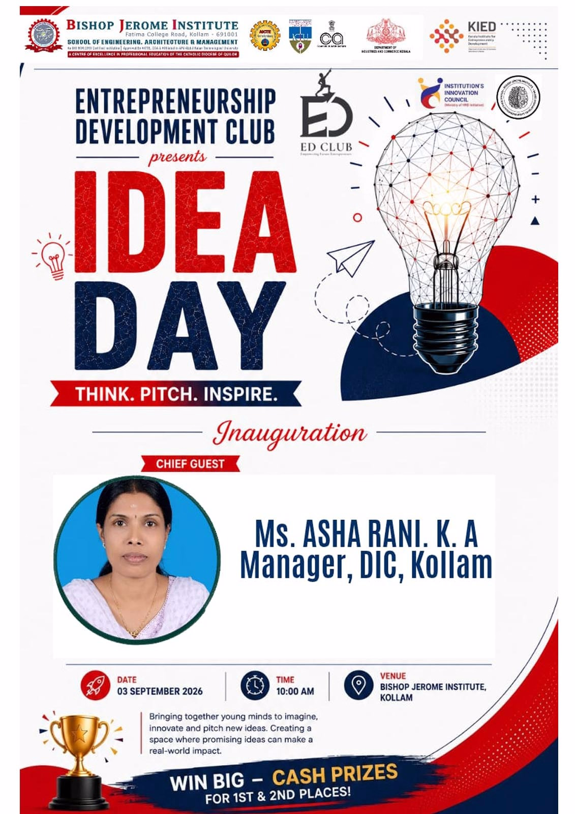 IDEA DAY 2026: Inauguration & Pitching Competition at Bishop Jerome Institute, Kollam